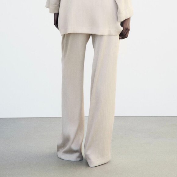 ZARA Women's Wrinkle Look Wide Leg Pants(Sand, US L/EUR L) - Picture 5 of 10